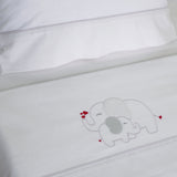 Conjunto de lençol de berço de flanela elefante branco/cinza