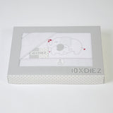 Conjunto de lençol de berço de flanela elefante branco/cinza