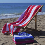 Toalha de praia de algodão listrado vermelho