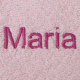 Nome bordado em babador turco rosa