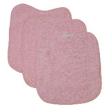 Pacote com 3 babadores felpudos rosa claro com elástico. Exterior em tecido felpudo lavável e parte traseira à prova d'água. Med