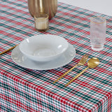 Toalha de mesa em algodão com estampado xadrez verde e vermelho.