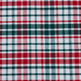 Toalha de mesa em algodão com estampado xadrez verde e vermelho.