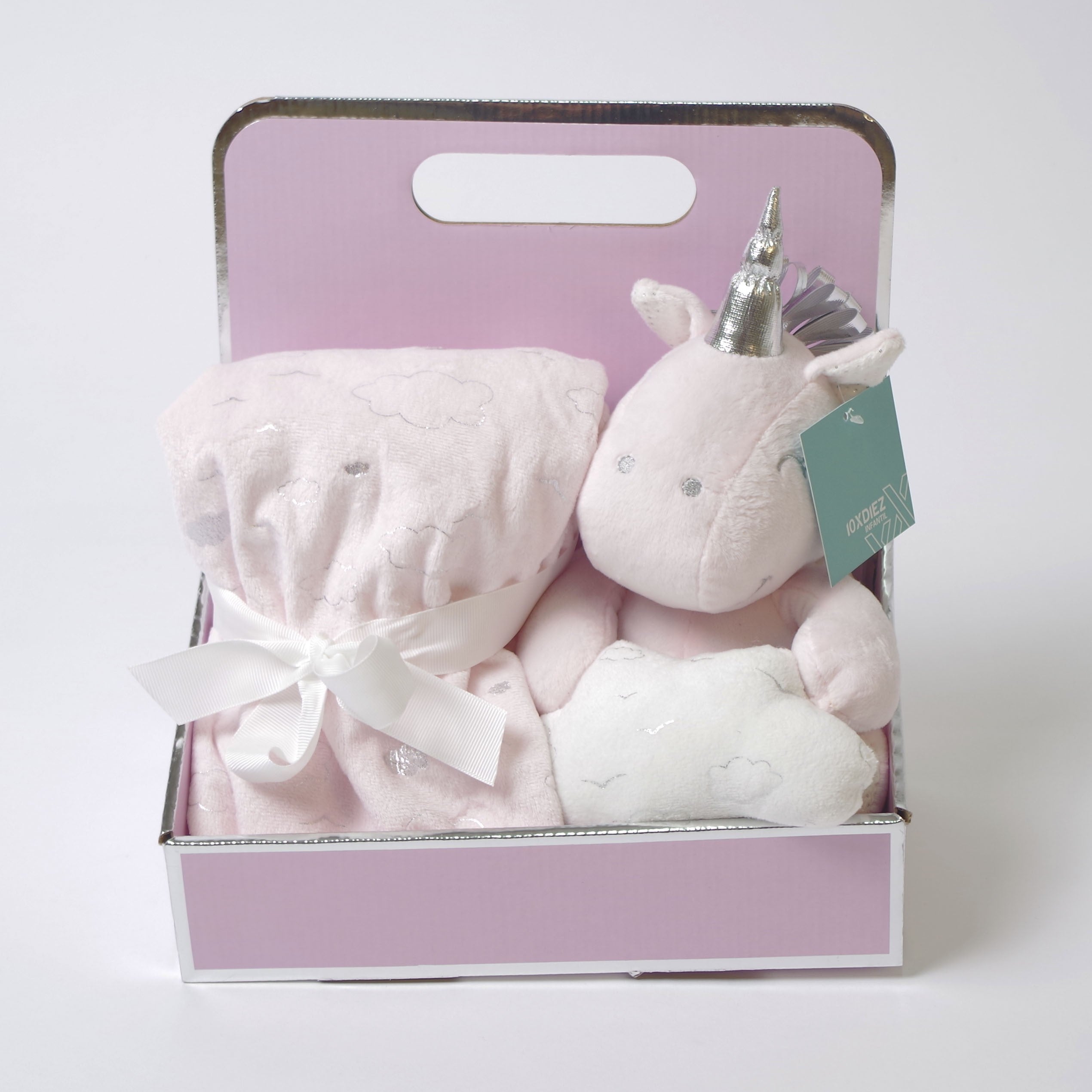 Manta + unicornio de peluche rosa