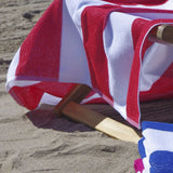 Toalha de praia de algodão listrado vermelho