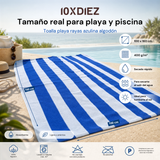 Toalha de praia de algodão listrado azul
