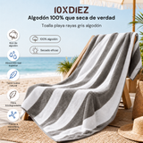 Toalha de praia de algodão listrado cinza