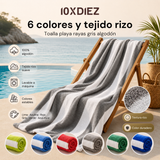Toalha de praia de algodão listrado cinza
