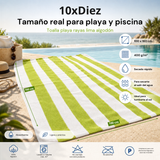 Toalha de praia de algodão listrado limão