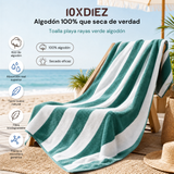 Toalha de praia de algodão listrado verde