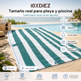 Toalha de praia de algodão listrado verde